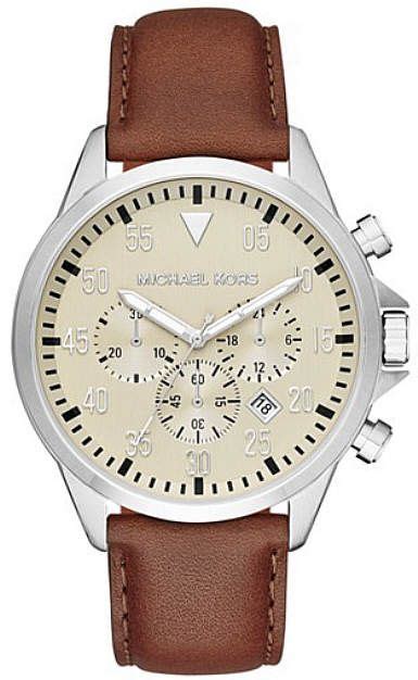 michael kors gage brown leather chronograph black face watch